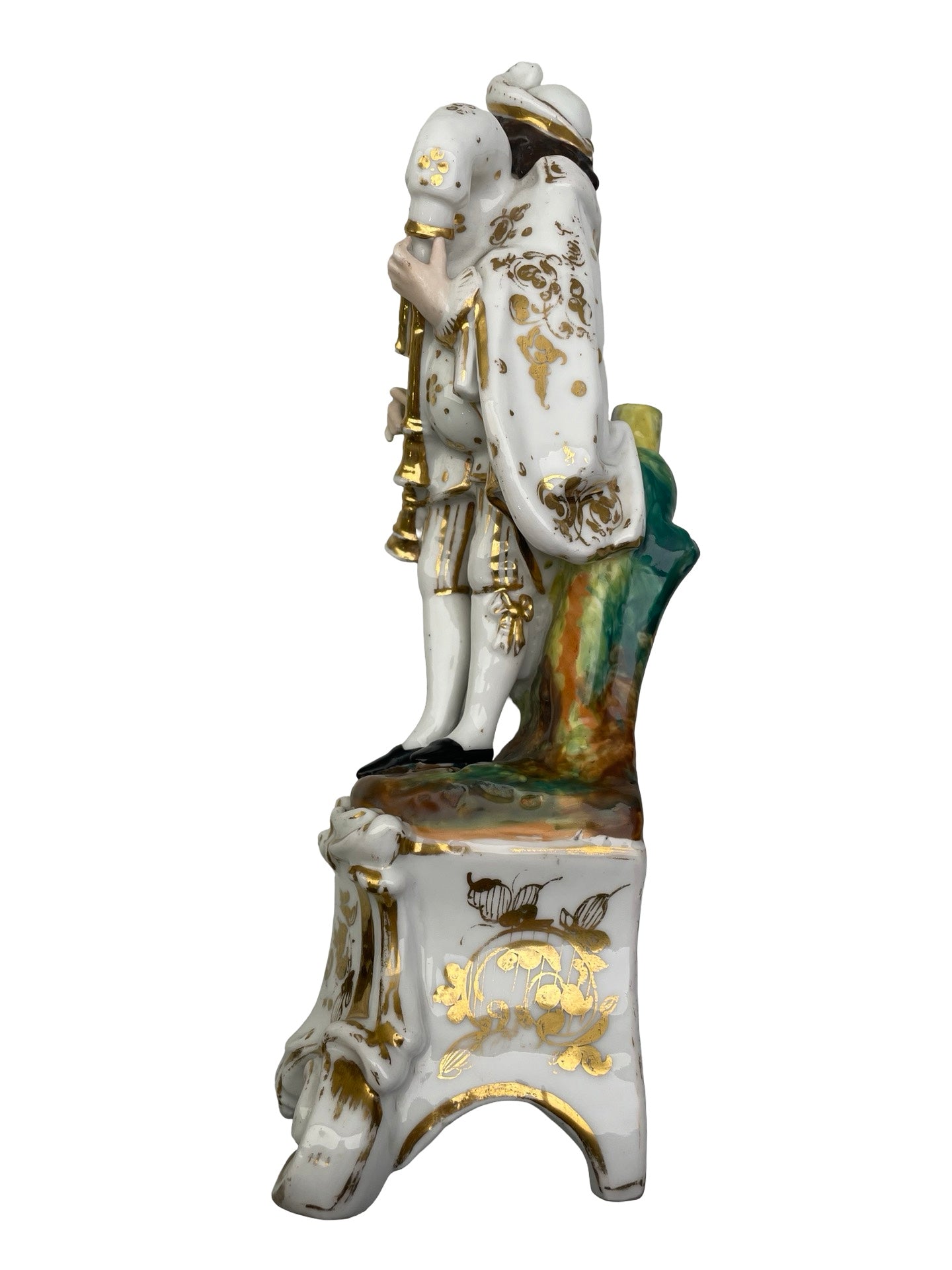 Plumier en porcelaine de Vieux Paris musicien à cornemuse