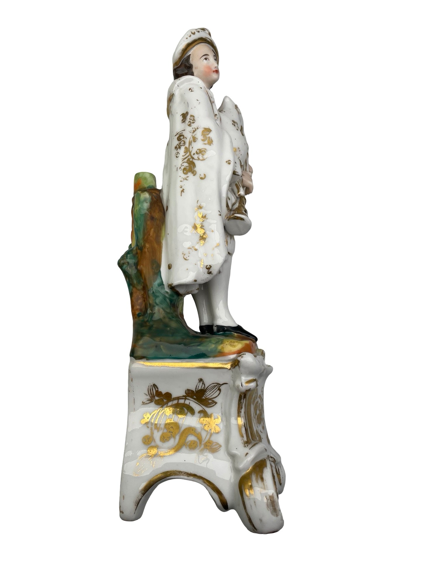 Plumier en porcelaine de Vieux Paris musicien à cornemuse
