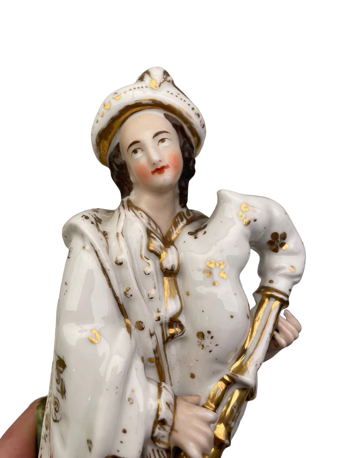 Plumier en porcelaine de Vieux Paris musicien à cornemuse