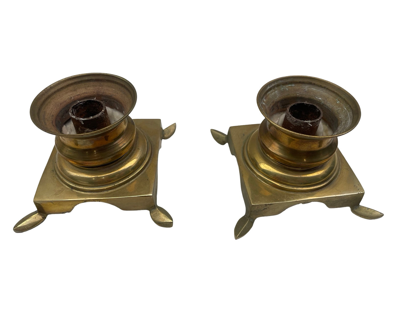 2 - Paire bougeoirs Art Nouveau verreries rouge or 1900