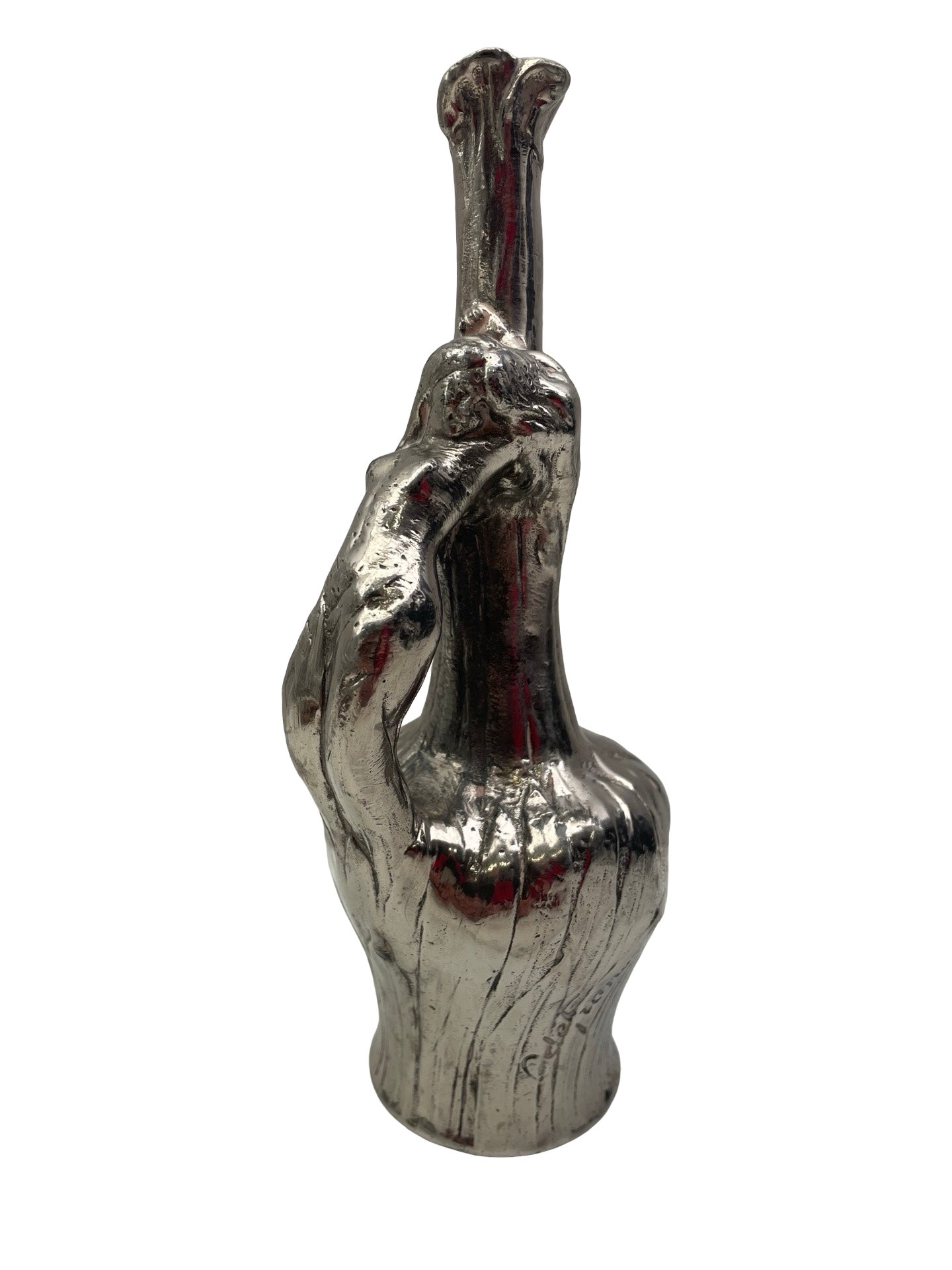 Bouteille Art Nouveau en étain – Dame nue – De Franoz – Signée – 18 cm