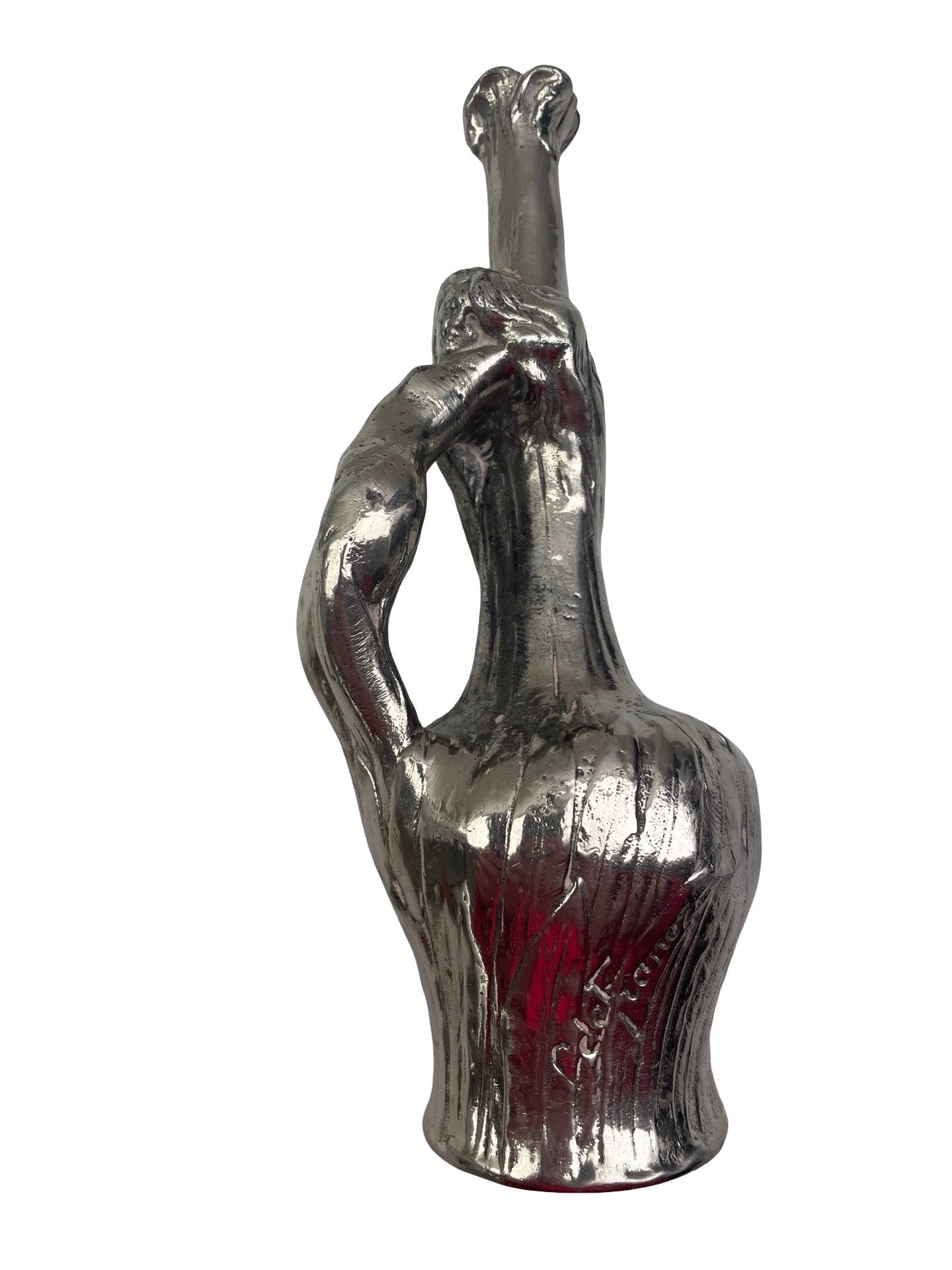Bouteille Art Nouveau en étain – Dame nue – De Franoz – Signée – 18 cm