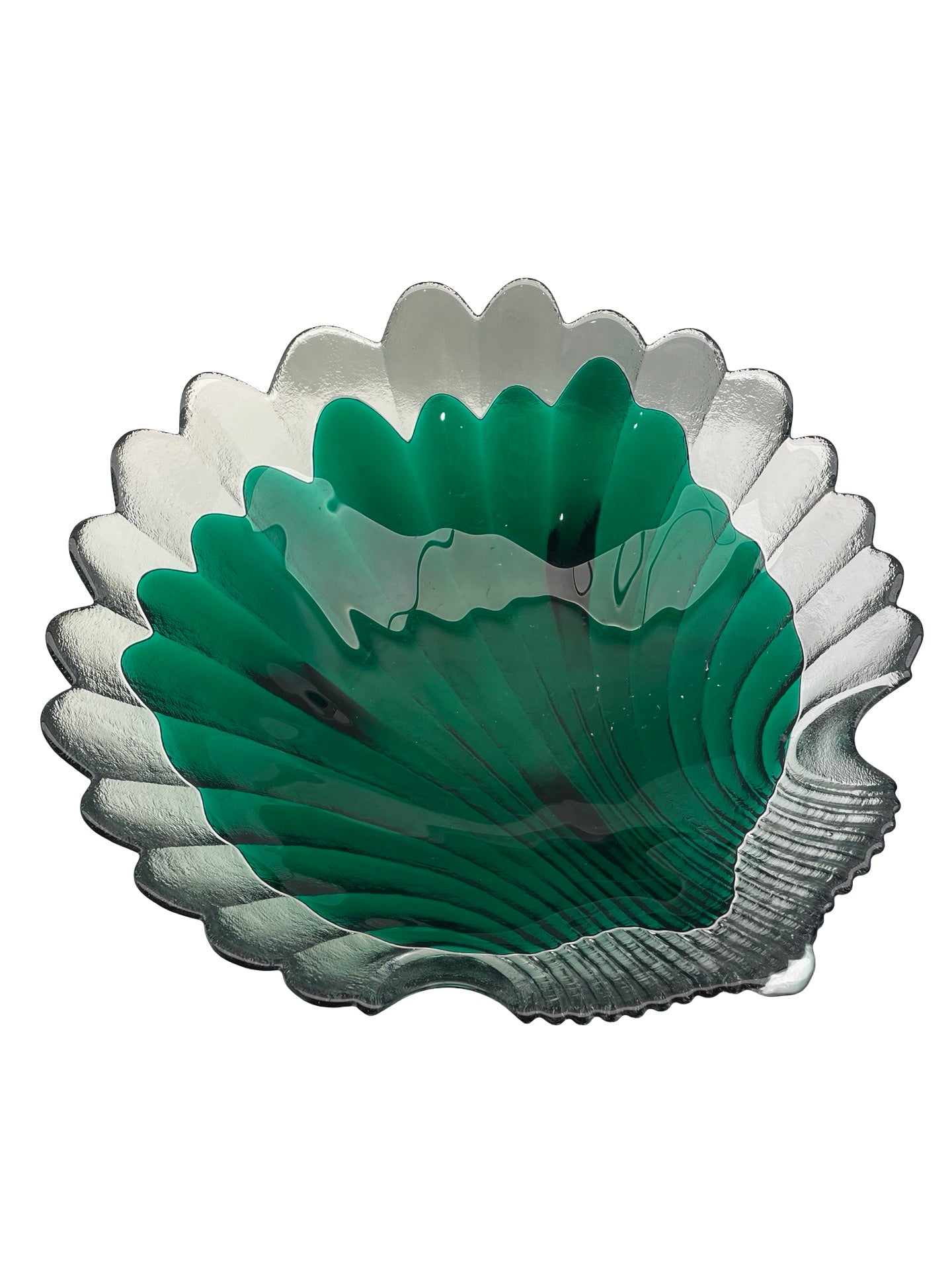 Grande coupe en verre coquille vert Italie vintage