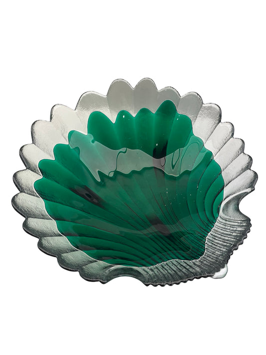 Grande coupe en verre coquille vert Italie vintage