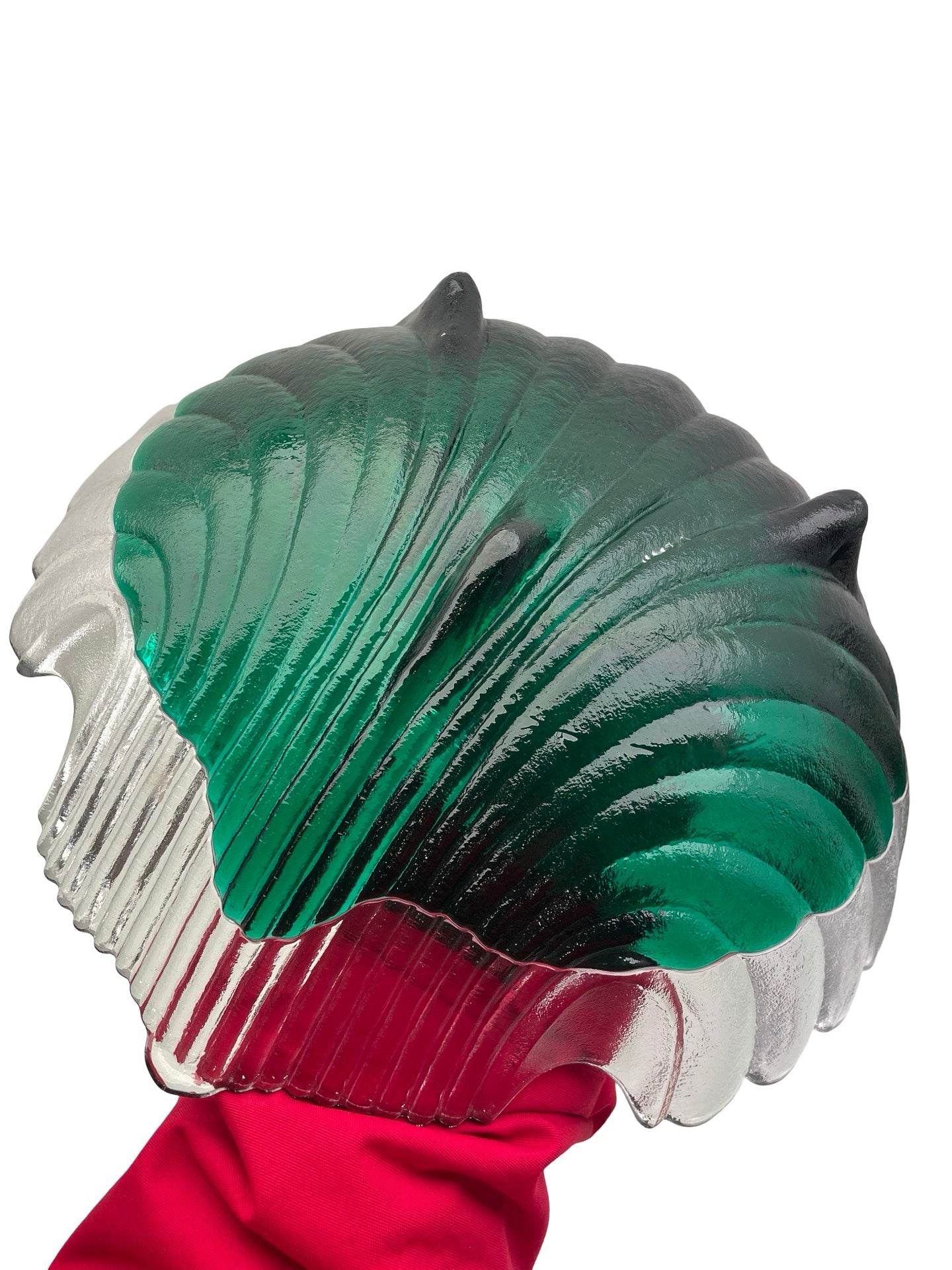 Grande coupe en verre coquille vert Italie vintage