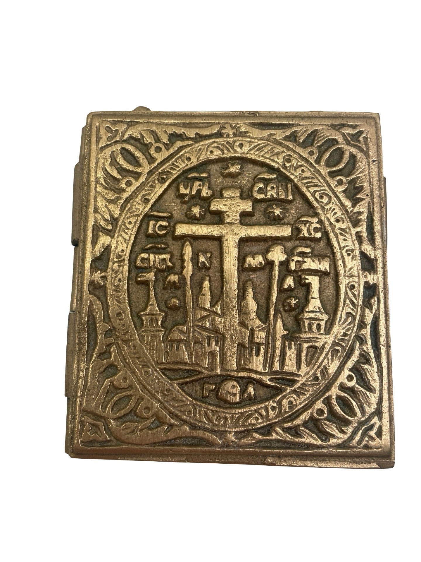 Icône russe triptyque en laiton – Christ Vierge St Jean