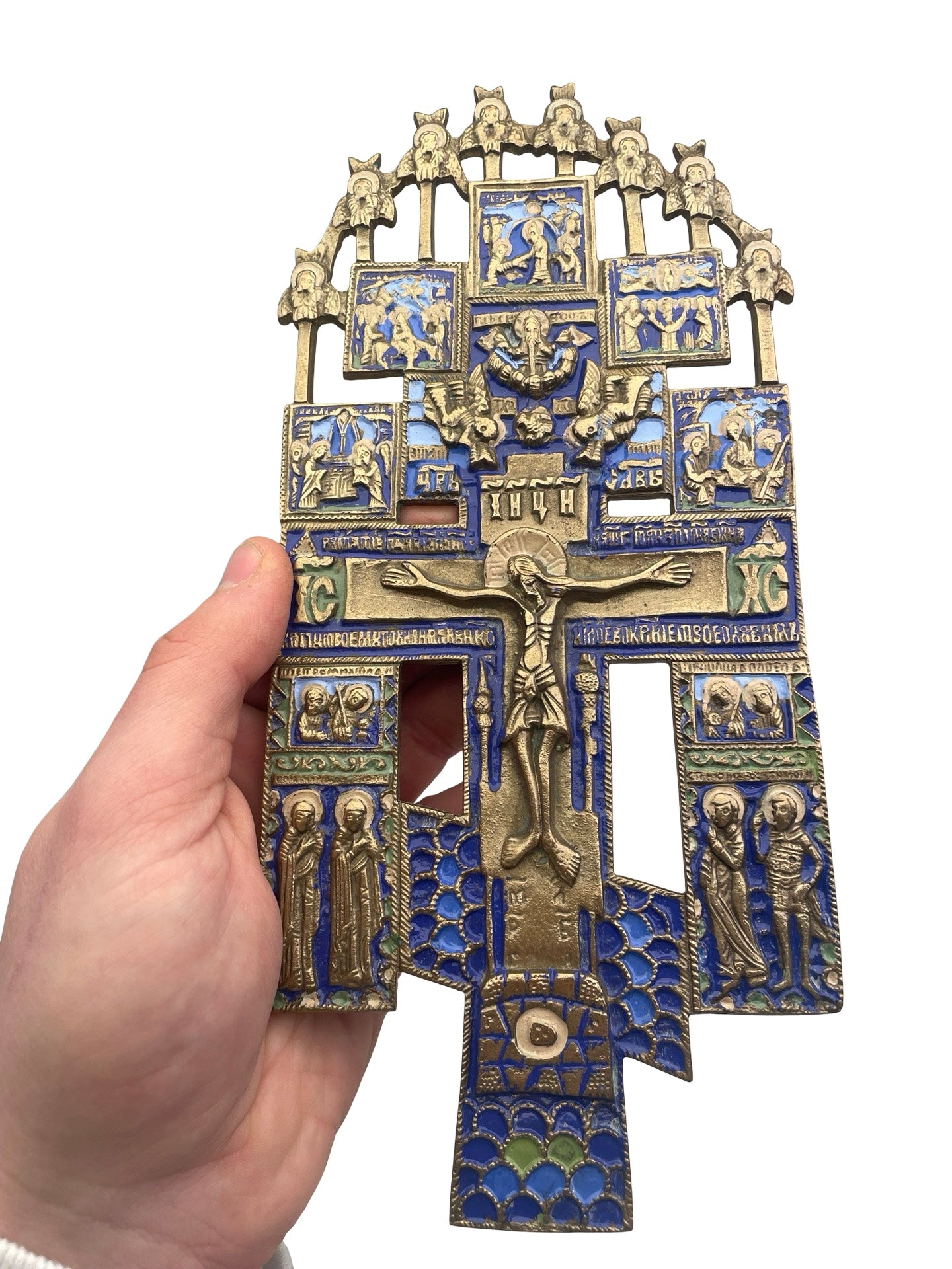 Icône orthodoxe en laiton et émail – Crucifixion