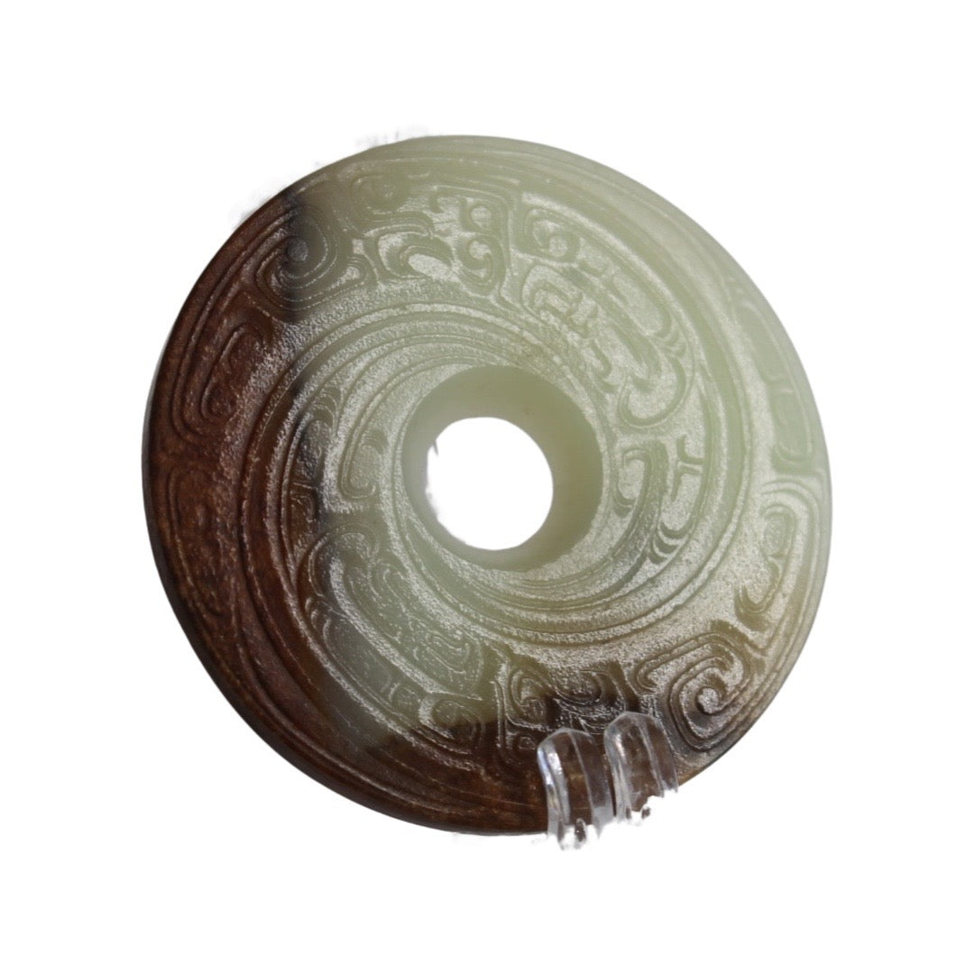 Superbe Jade Gravé Asiatique en Forme de Rond - Chine