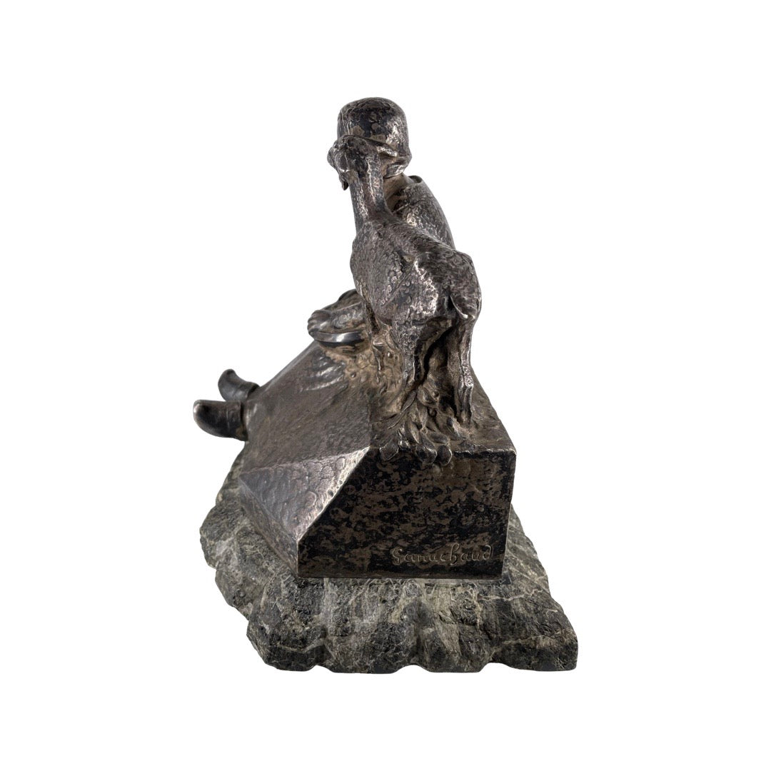 1 - Bronze argenté signé Paul Ganuchaud – Femme aux chèvres