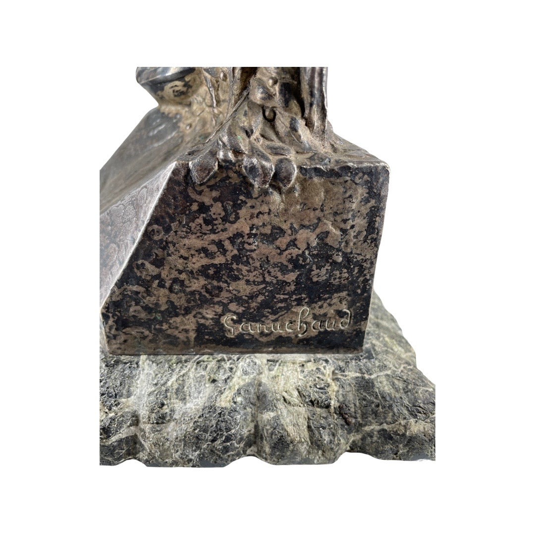 1 - Bronze argenté signé Paul Ganuchaud – Femme aux chèvres