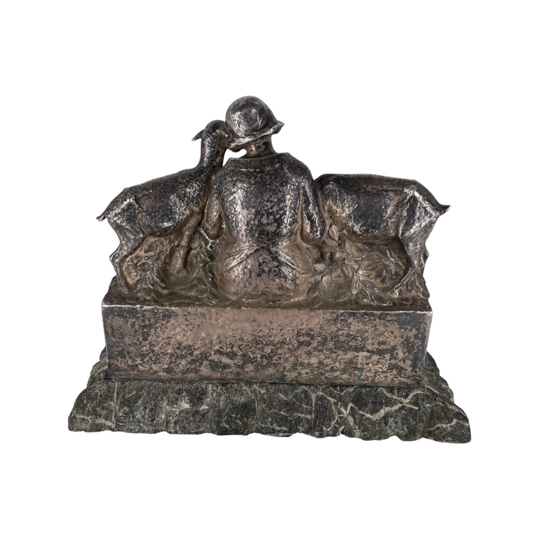 1 - Bronze argenté signé Paul Ganuchaud – Femme aux chèvres