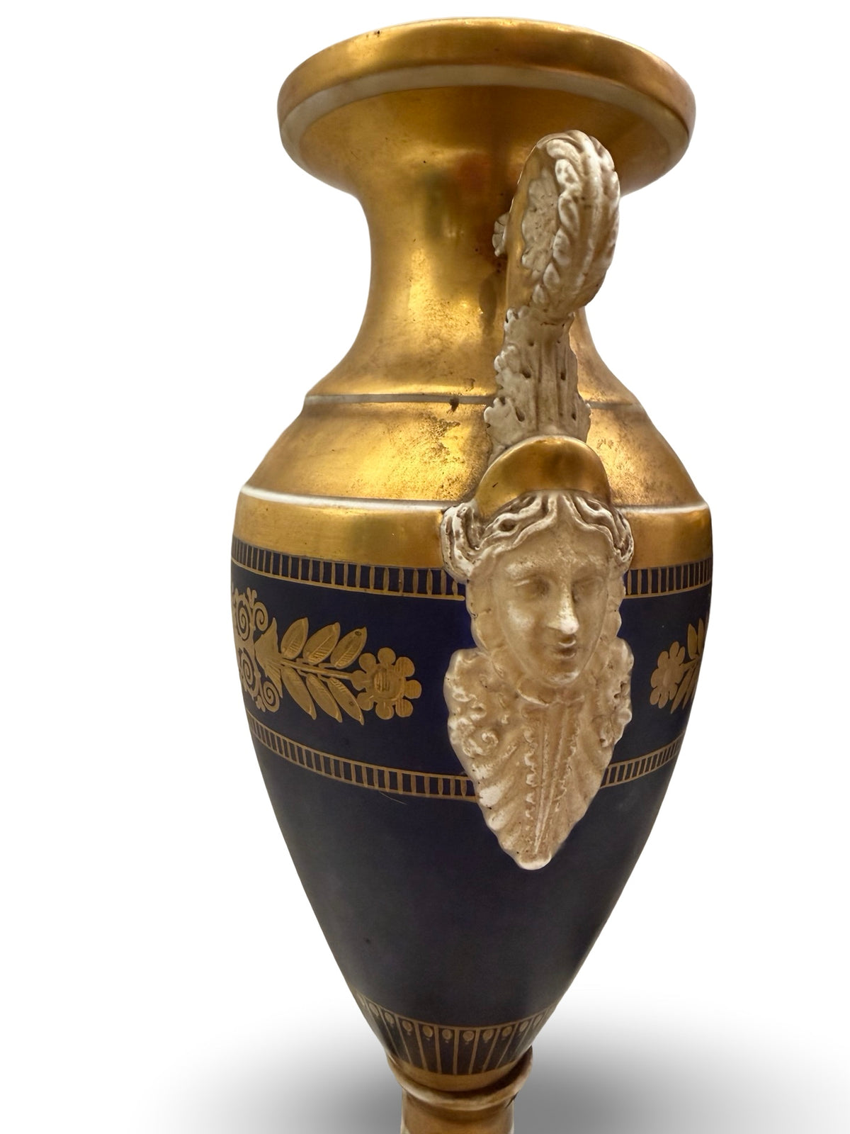 1 - Paire vases Empire Napoléon Ier porcelaine de Paris bleu or XIXe siècle