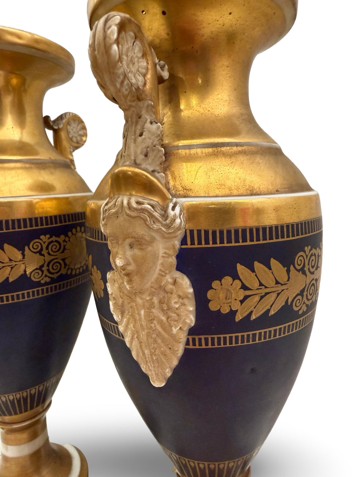1 - Paire vases Empire Napoléon Ier porcelaine de Paris bleu or XIXe siècle
