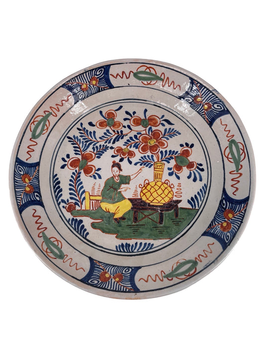 Compotier en Faïence de Desvres Style Delft Décor Asiatique