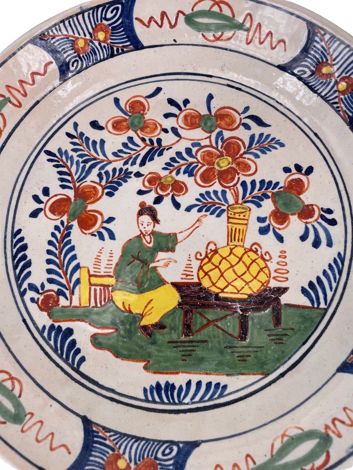 Compotier en Faïence de Desvres Style Delft Décor Asiatique