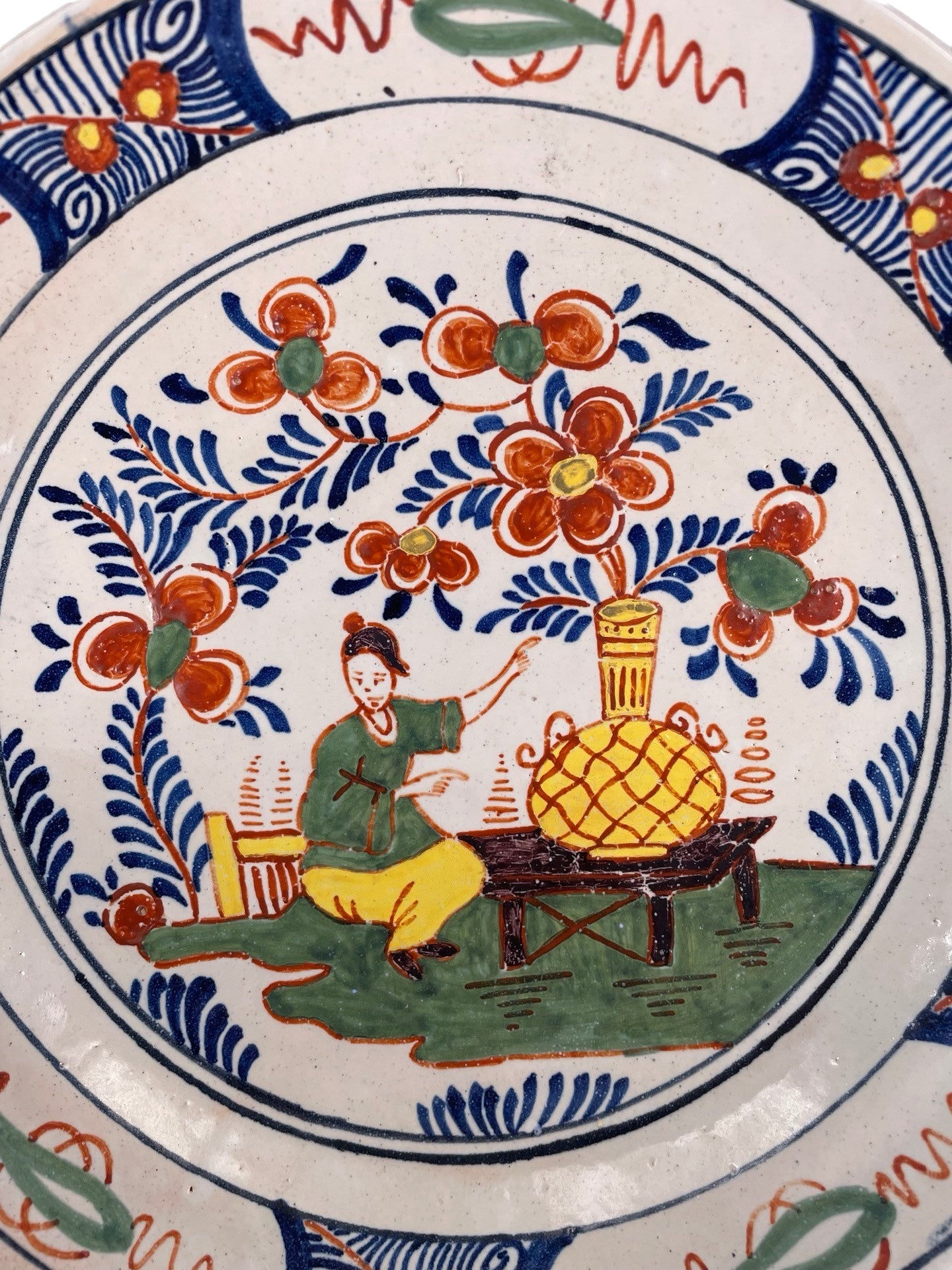 Compotier en Faïence de Desvres Style Delft Décor Asiatique