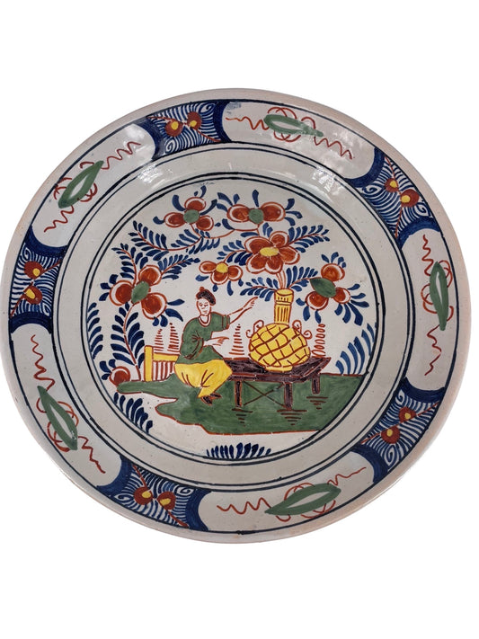 Compotier en Faïence de Desvres Style Delft Décor Asiatique