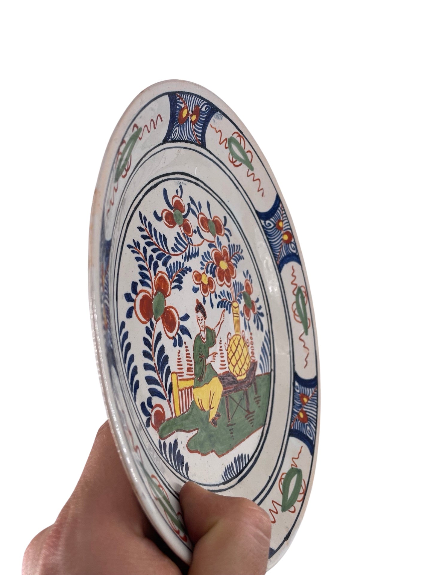 Compotier en Faïence de Desvres Style Delft Décor Asiatique