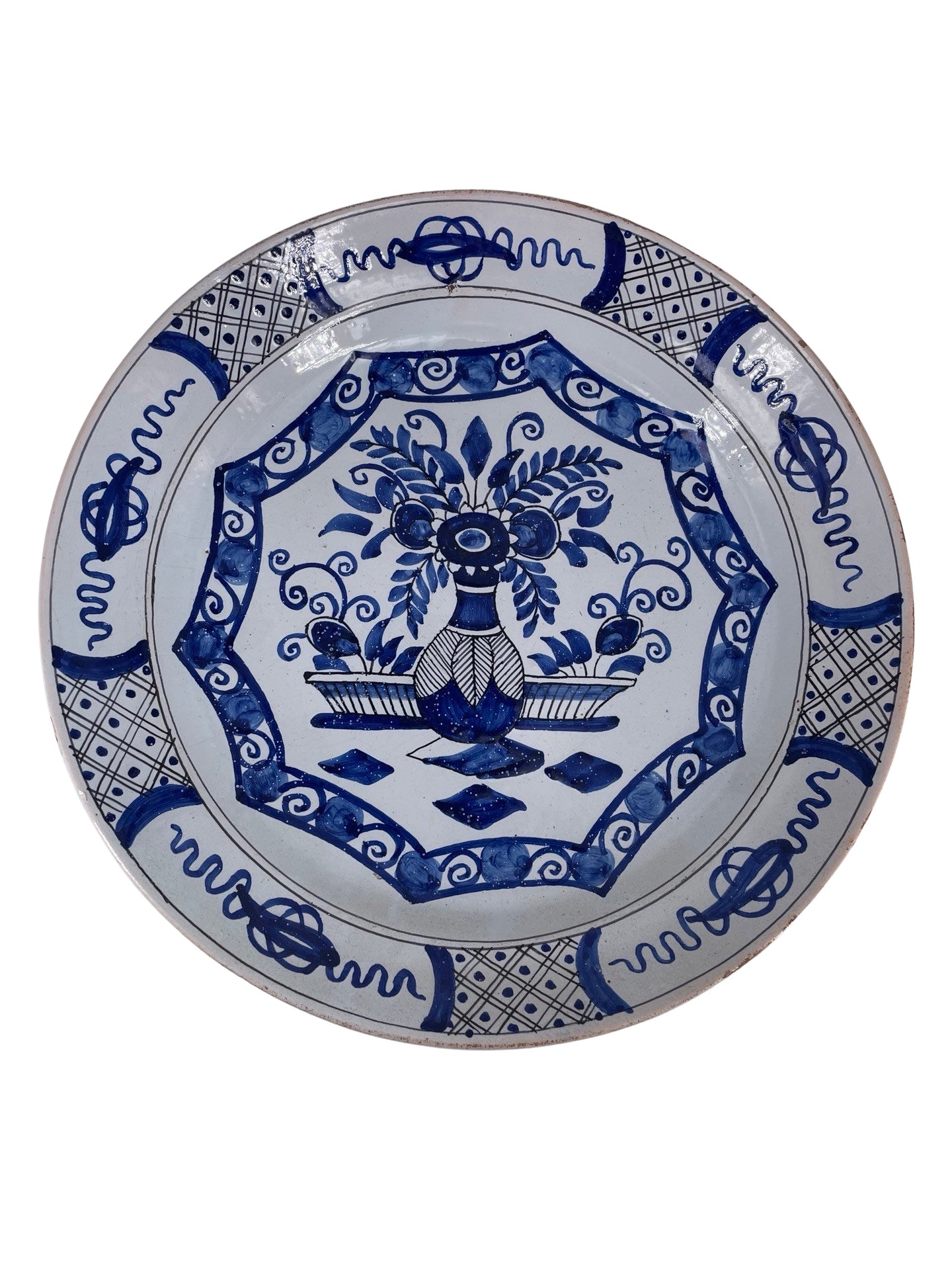 Compotier en Faïence de Desvres Style Delft - Monogrammé AK, Décor Bleu