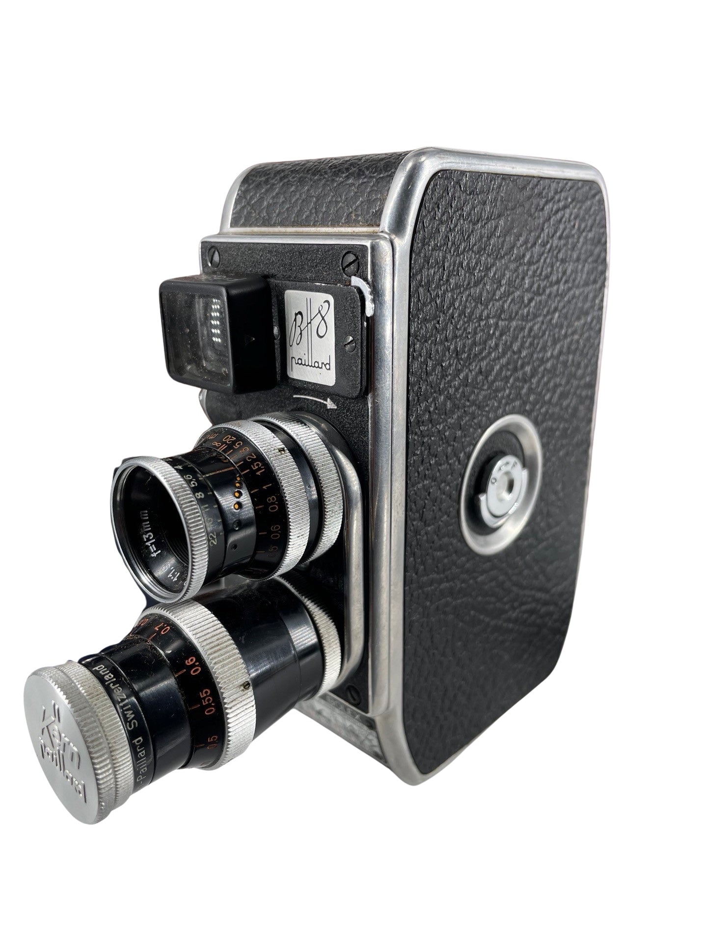 Caméra Paillard Bolex B-8 avec Poignée et Filtre Bleu | Suisse 1953 | Objectif SOM Bertiot Hyper Cinor + 2 Lentilles Supplémentaires