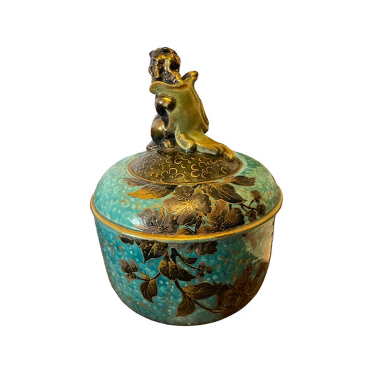 Cache-pot asiatique décor animalier et fleurs : ancienne faïence Chine ou Japon