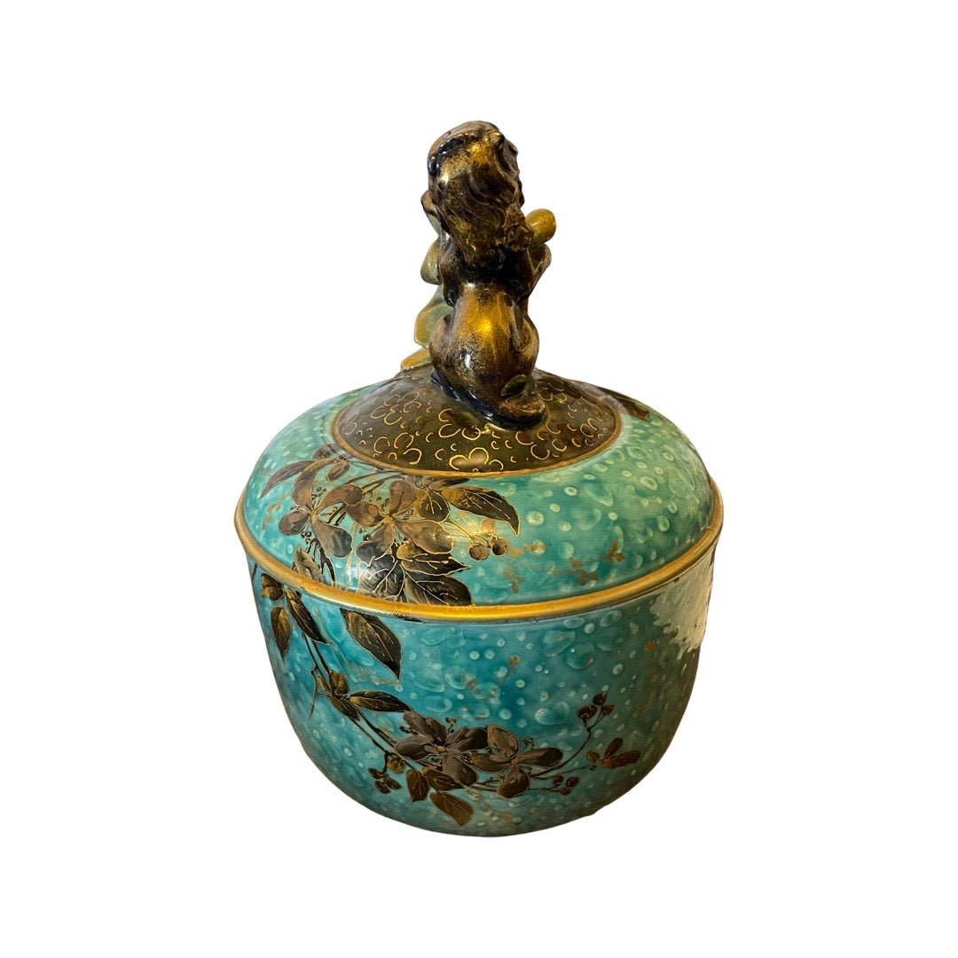 Cache-pot asiatique décor animalier et fleurs : ancienne faïence Chine ou Japon