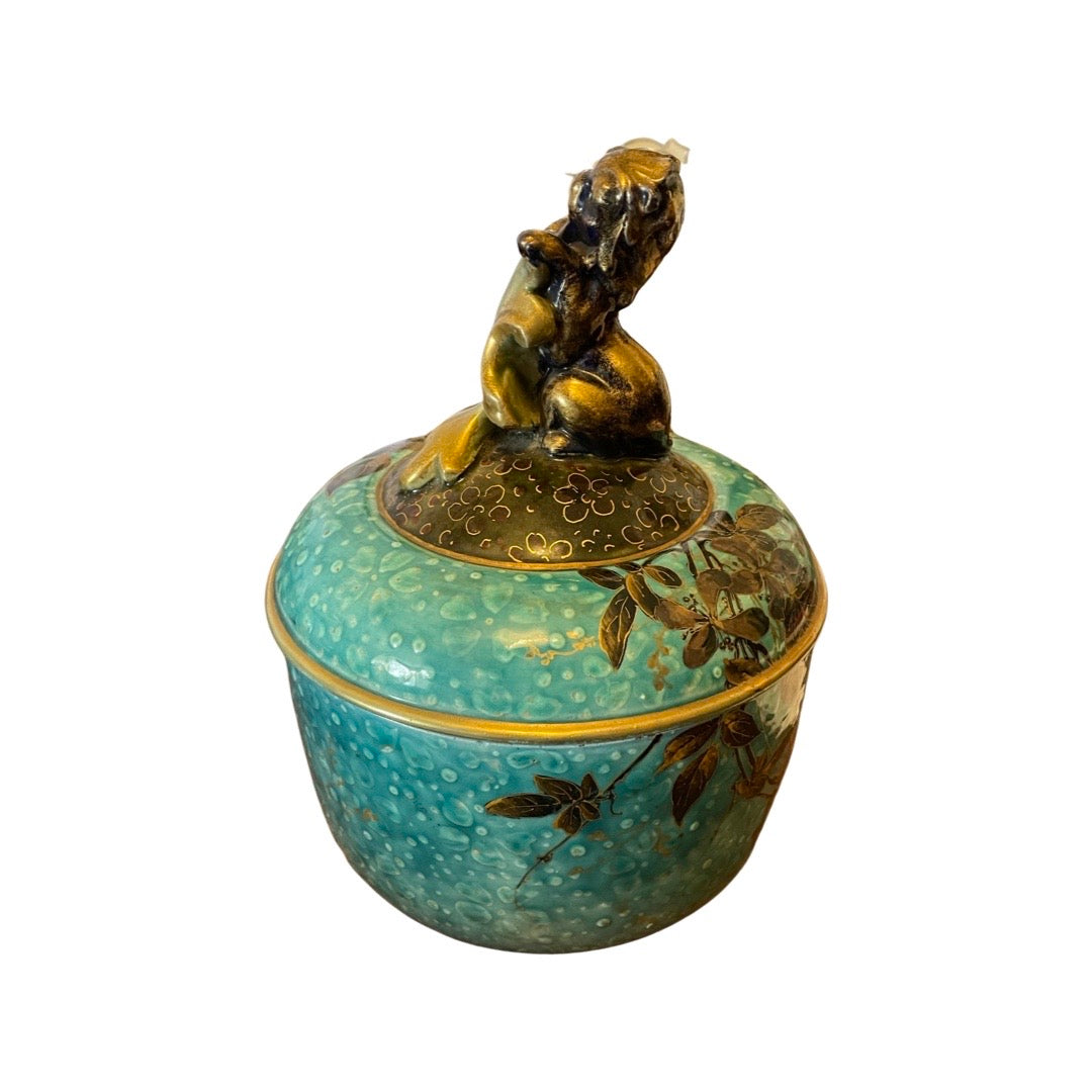 Cache-pot asiatique décor animalier et fleurs : ancienne faïence Chine ou Japon