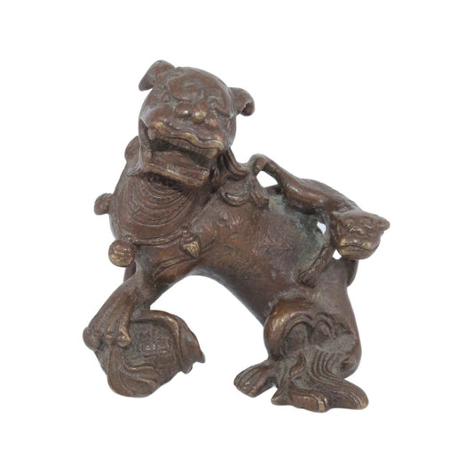 Petit Bronze de Dragon ou Chien de Fô avec Compagnon - Asie