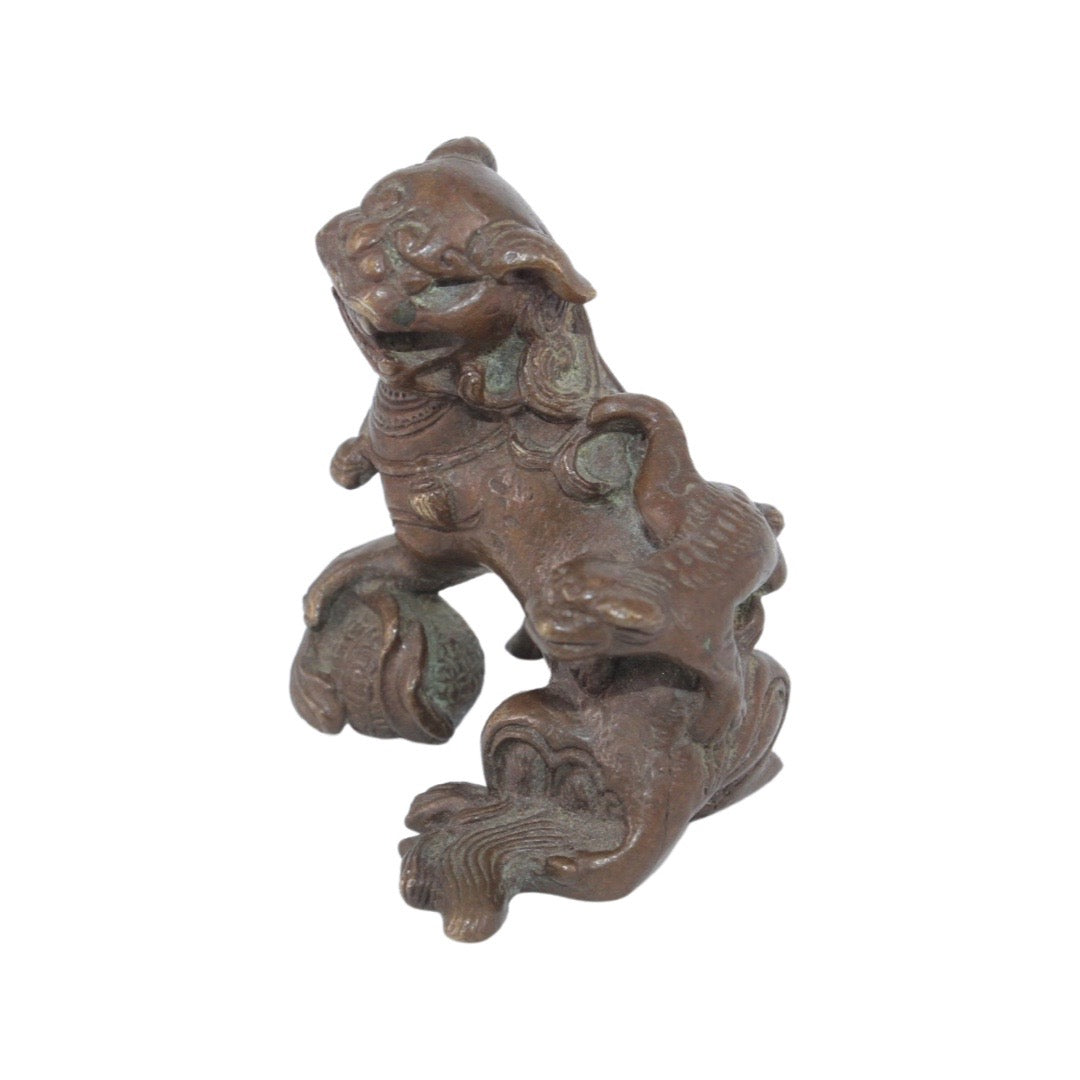 Petit Bronze de Dragon ou Chien de Fô avec Compagnon - Asie