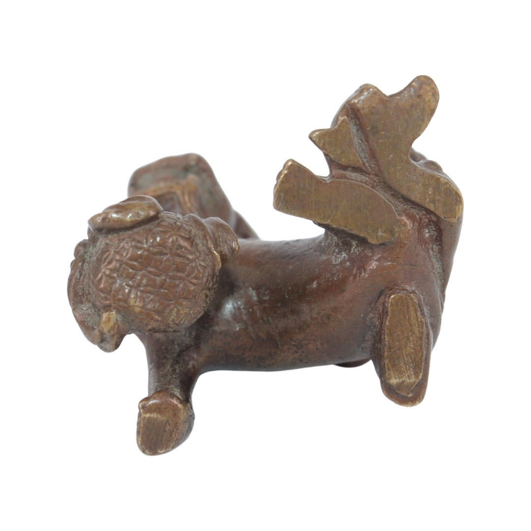 Petit Bronze de Dragon ou Chien de Fô avec Compagnon - Asie