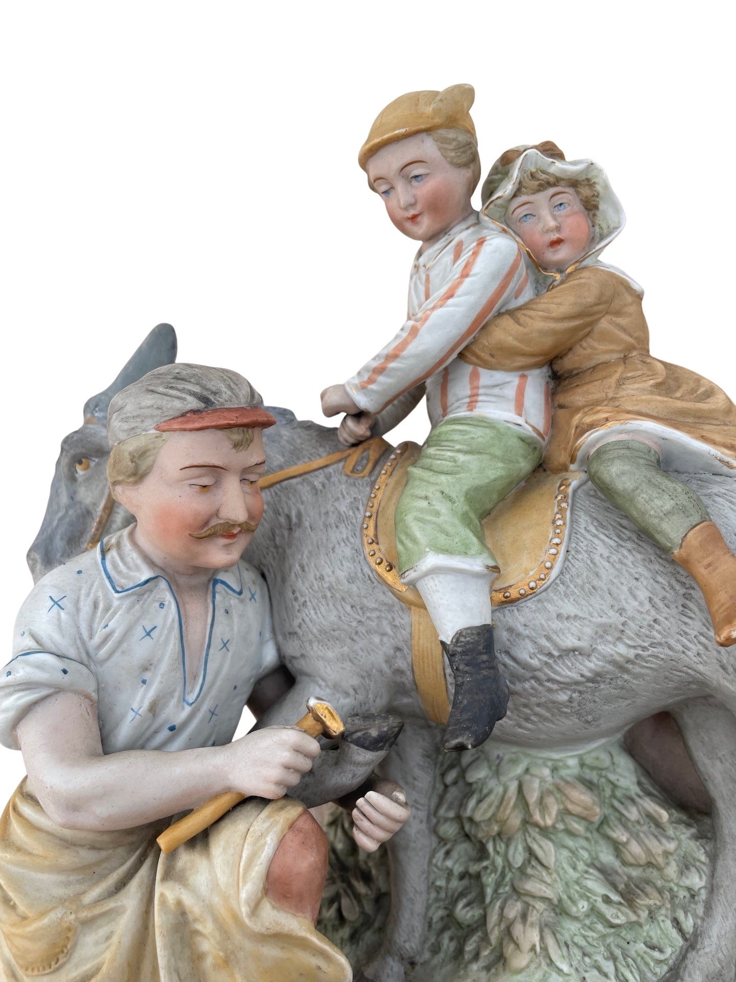 Grande Figurine en Biscuit de Porcelaine Allemande ou Autrichienne – Scène Pastorale d’Enfants et Forgeron