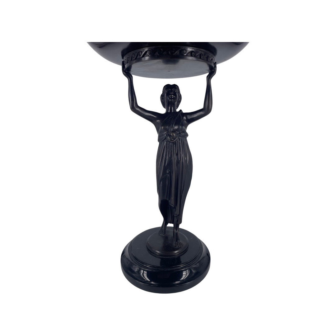 Sculpture Femme en Bronze Tenant une Coupe Socle Marbre