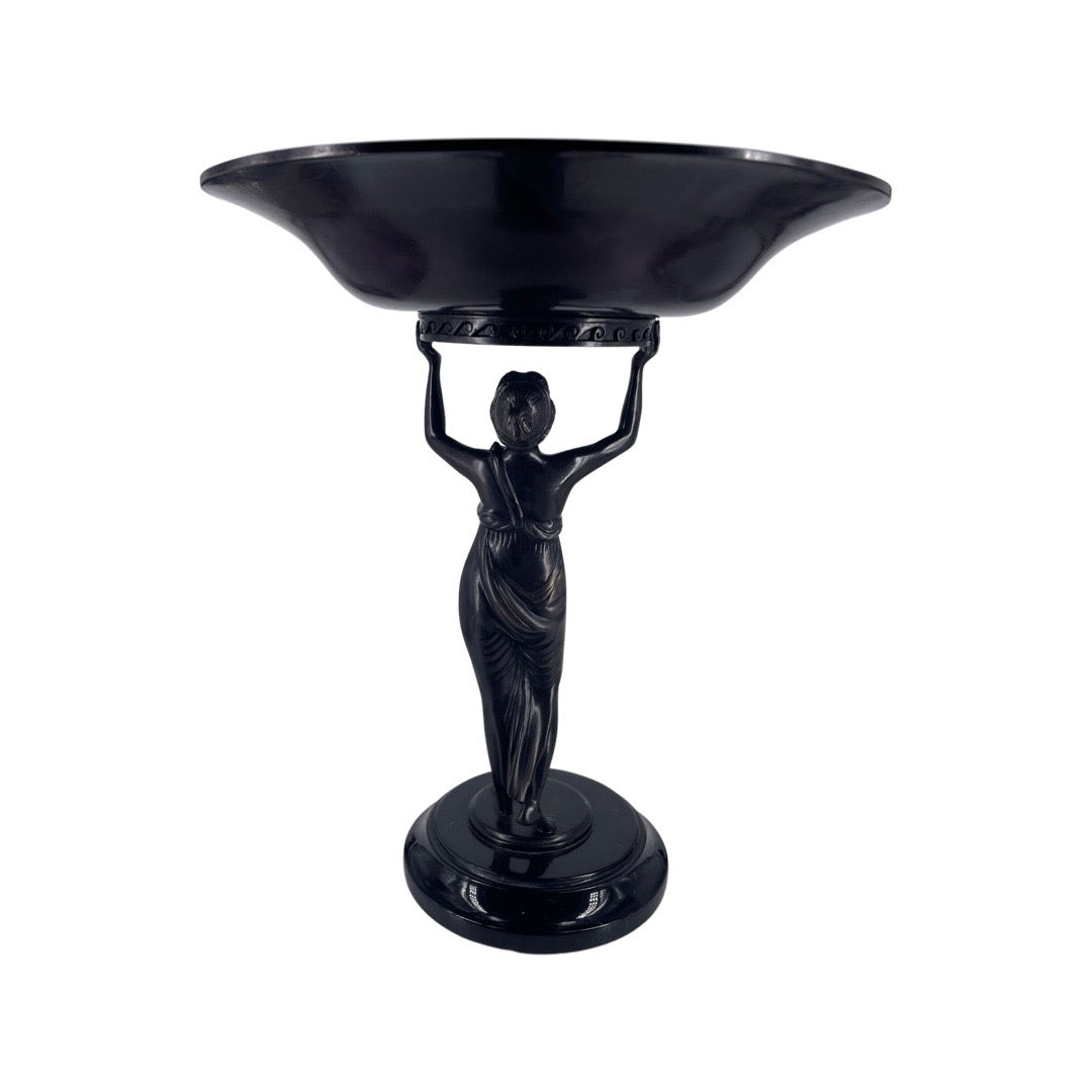 Sculpture Femme en Bronze Tenant une Coupe Socle Marbre